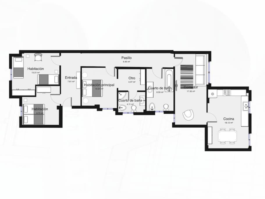 Ruzafa, 110m2, Brigth, Conditioned Air Apartment Valencia
